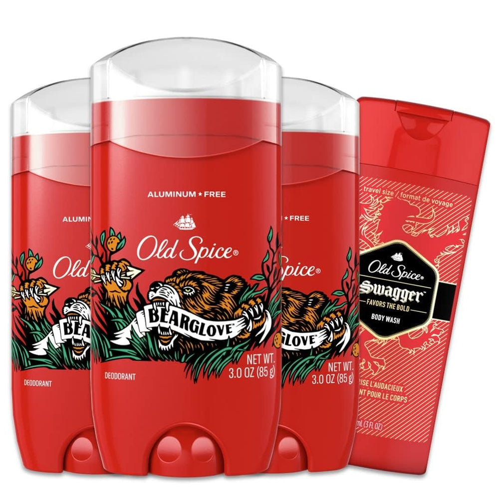 Old Spice Bearglove packaging front highlights aluminum-free formula