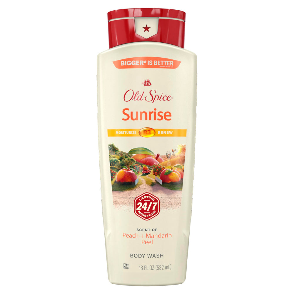 Old Spice botella ducha 24-7 mostrando la botella y frescura diaria