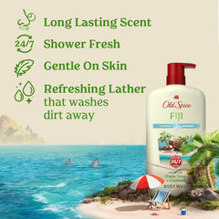 Old Spice bottle pour illustrating easy lather for refreshing shower