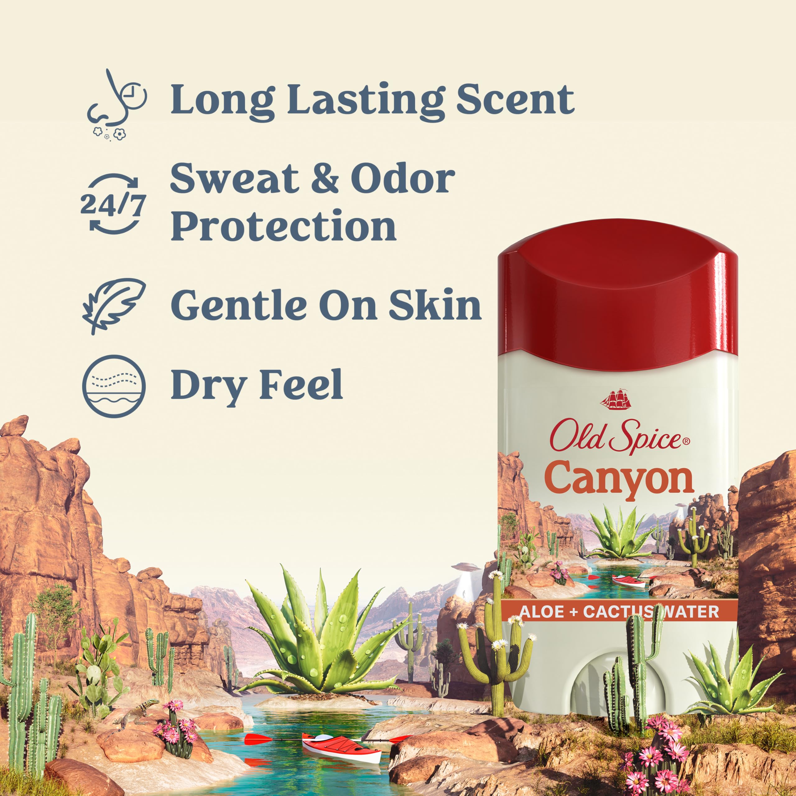 Old Spice Canyon empaque azul que destaca protección 24/7.