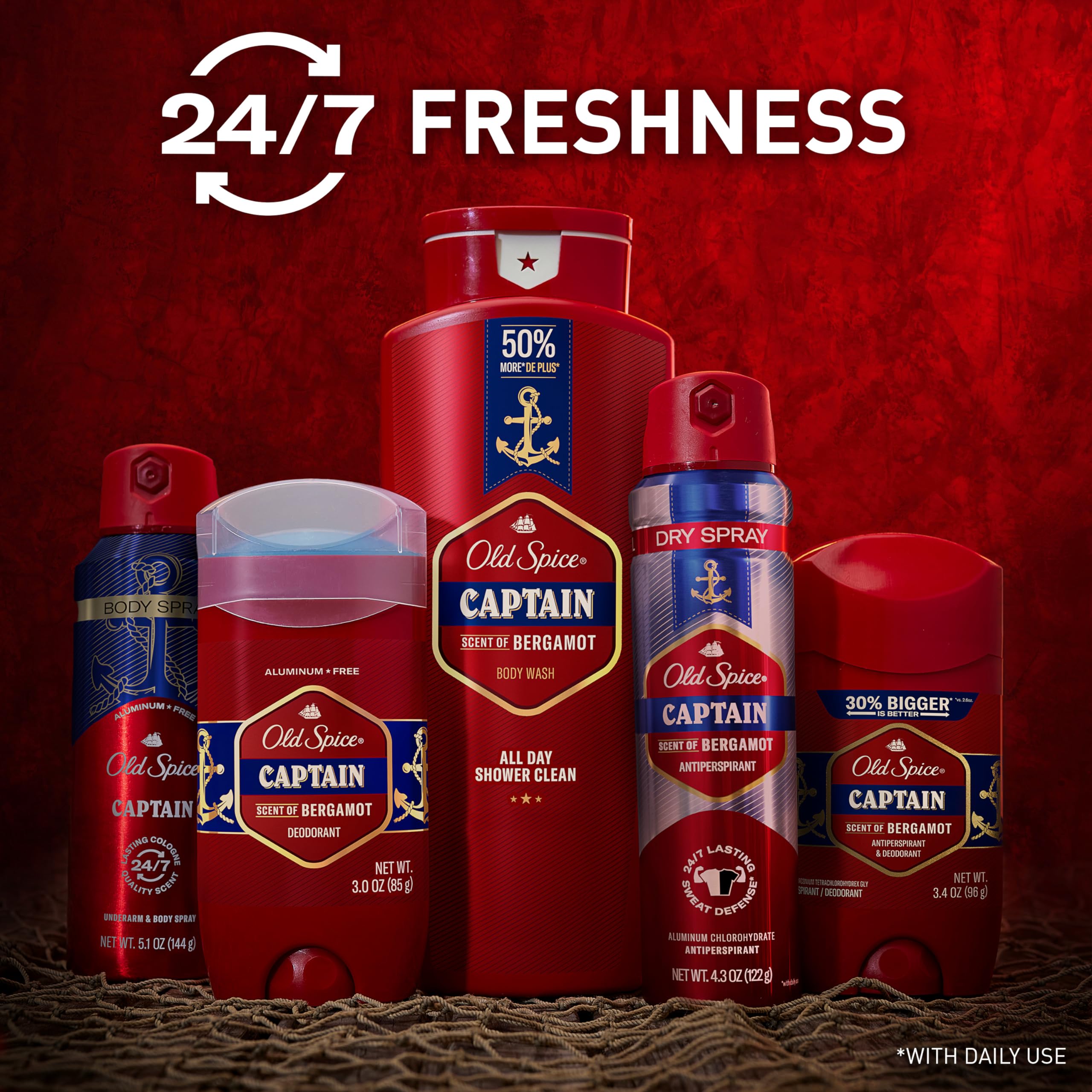 Fragancia duradera para todo el día de Old Spice Captain Bergamot.