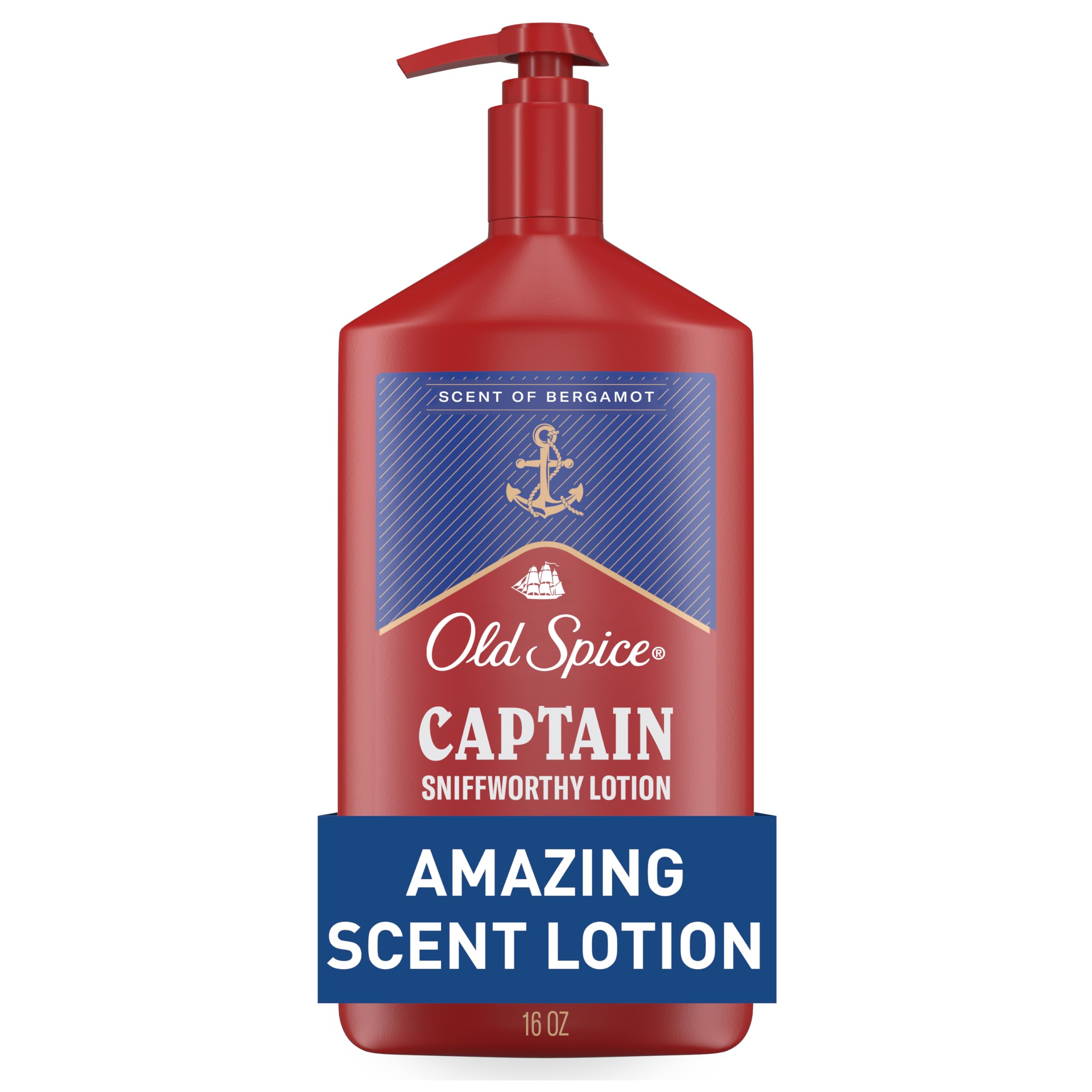 Old Spice Captain lotion pump bottle showing easy, quick hydration