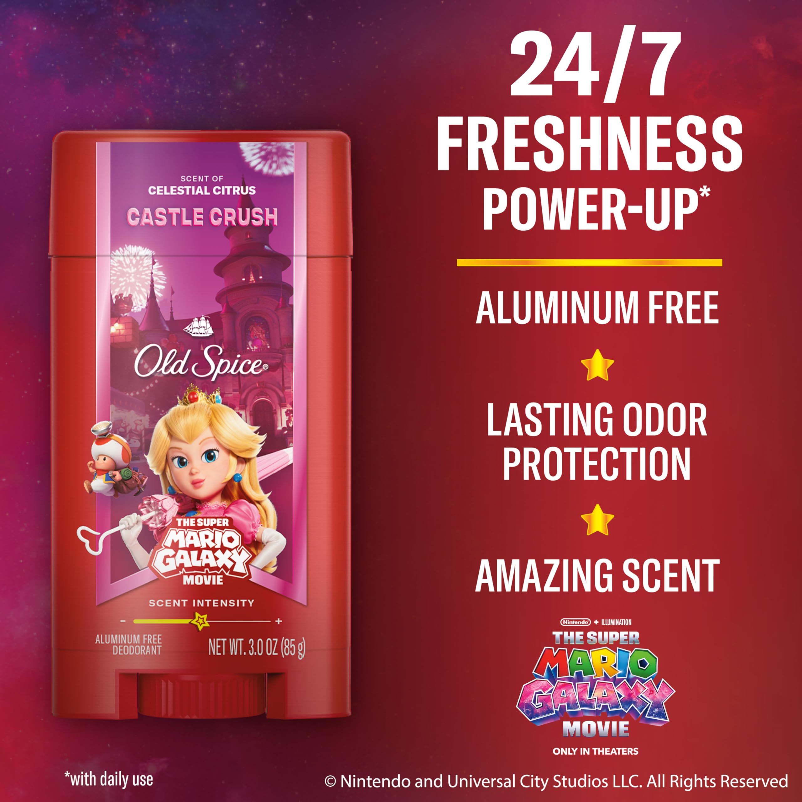 Old Spice Castle Crush deodorant stick closeup, aluminum-free formula provides long-lasting odor protection.