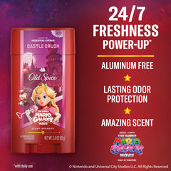 Old Spice Castle Crush deodorant stick closeup, aluminum-free formula provides long-lasting odor protection.