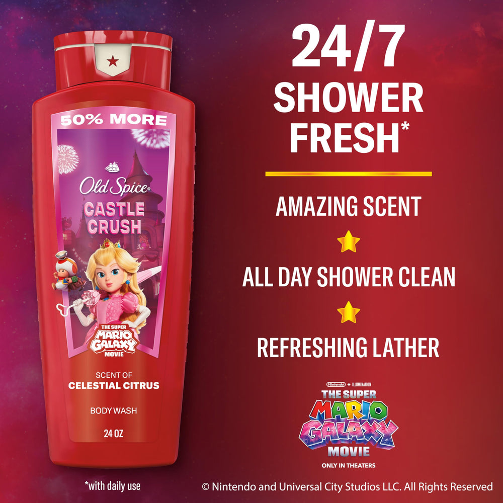 Old Spice Castle Crush rich lather shown during a shower.