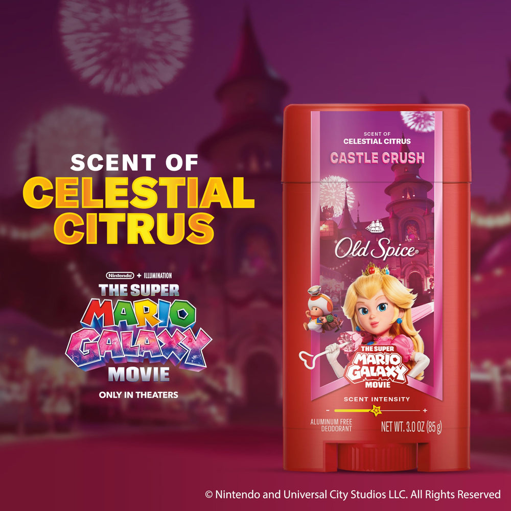 Old Spice Celestial Citrus scent label closeup, inviting a bright, refreshing aroma.