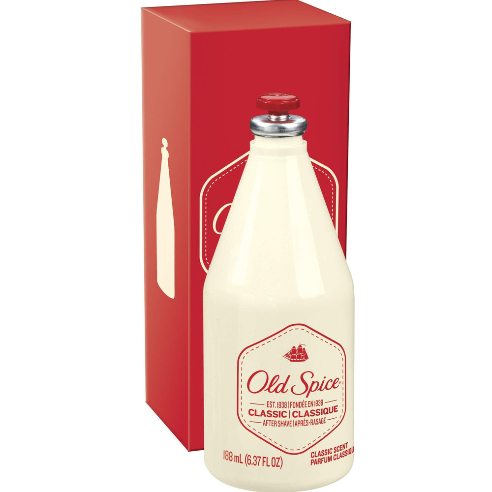 Old Spice Classic After Shave pack display emphasizes value and scent.