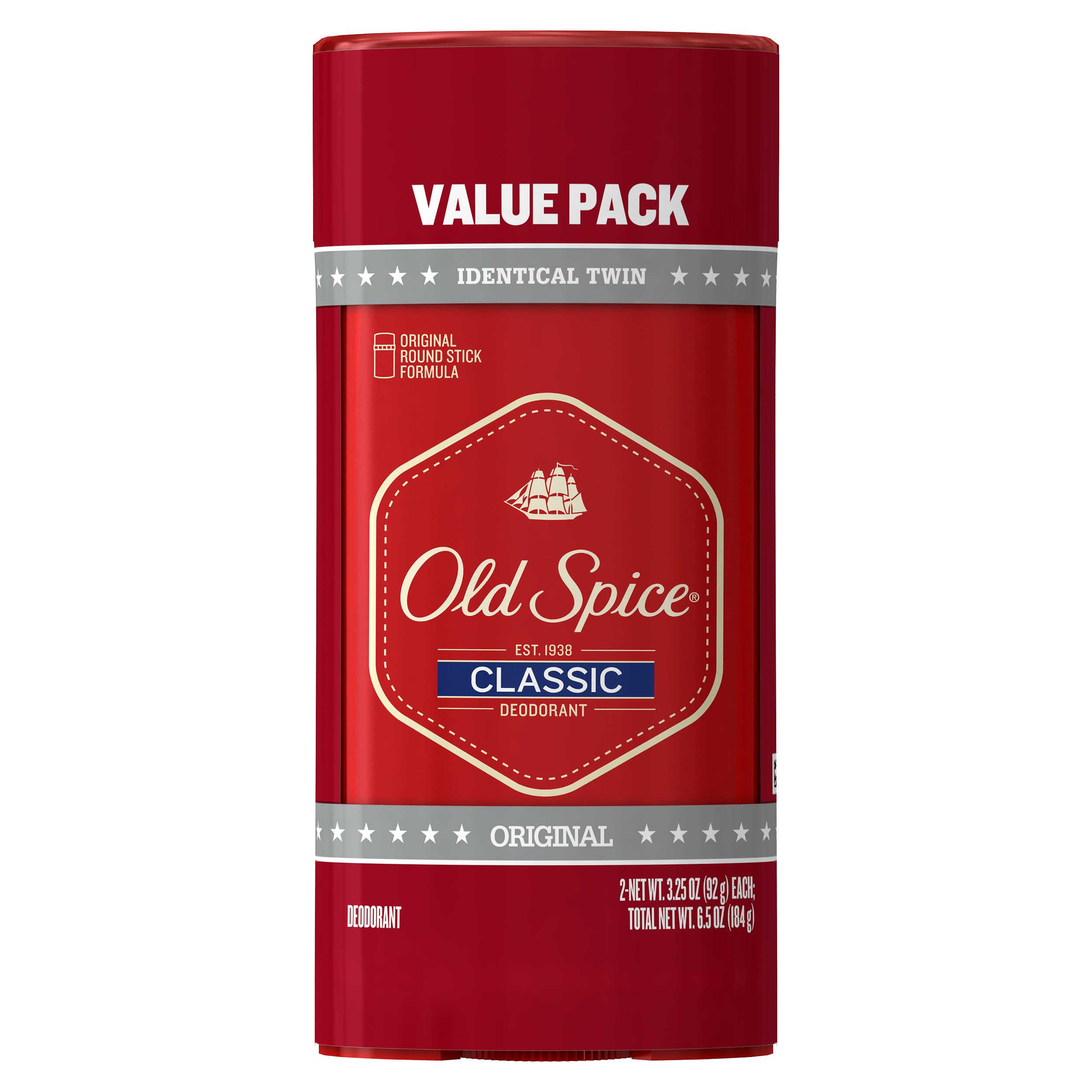 Old Spice Classic Original deodorant 2-pack bottles show durable, long-lasting protection.