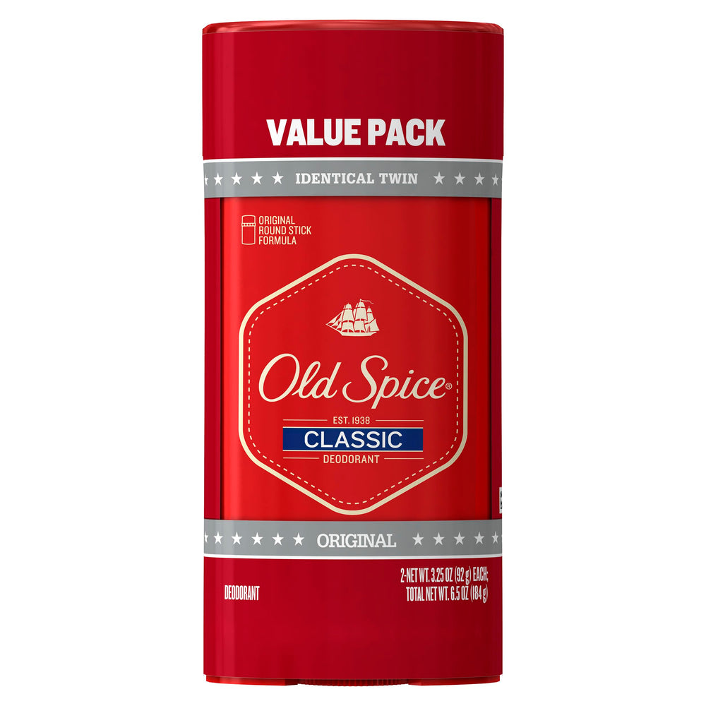 Old Spice Classic Original deodorant 2-pack bottles show durable, long-lasting protection.
