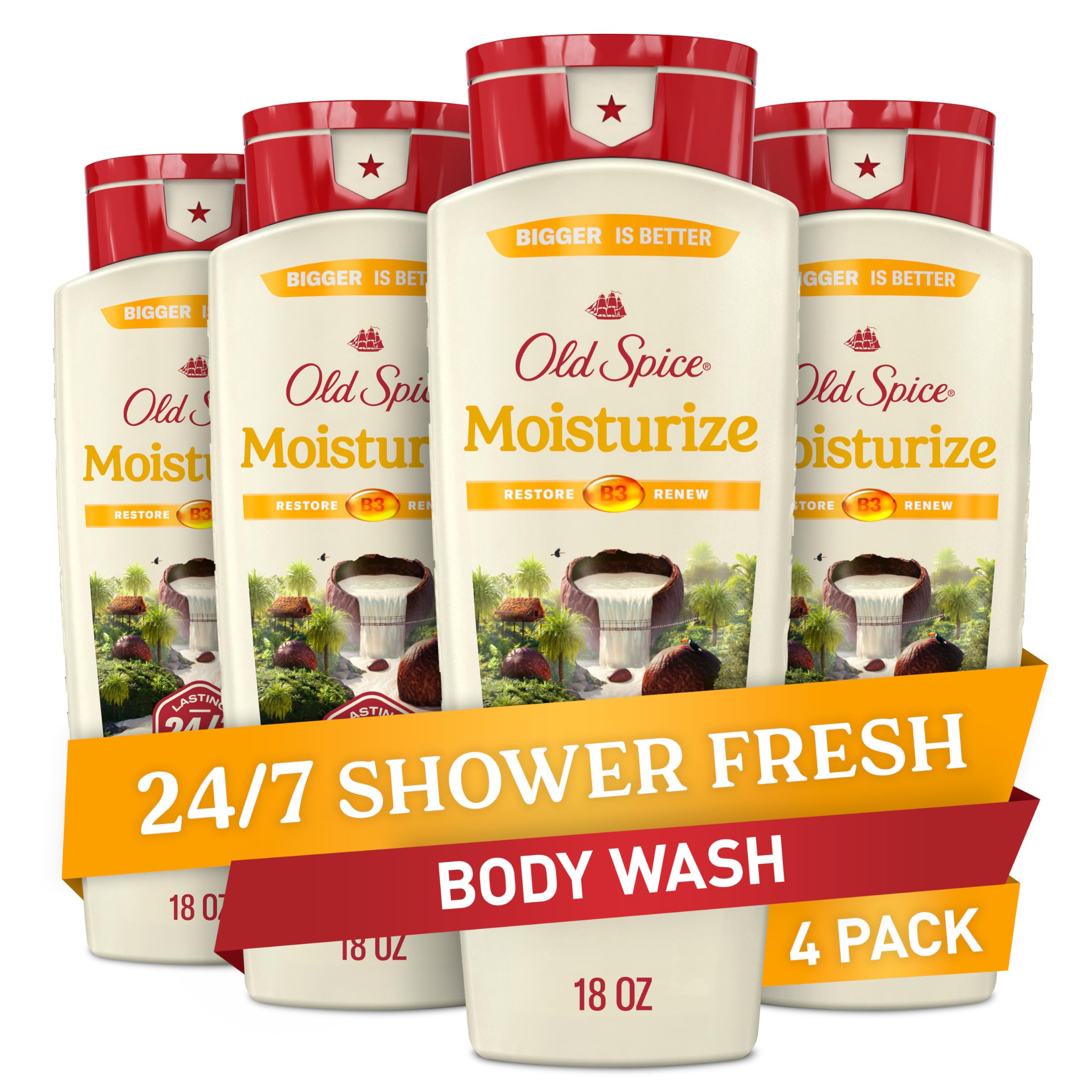 Old Spice cleansing body wash bottle front with lasting 24/7 shower fresh scent for all day