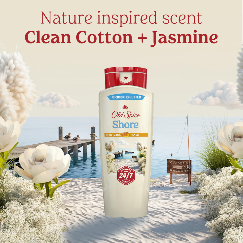 Old Spice Clean Cotton & Jasmine aroma in a shower scene keeps you smelling great.