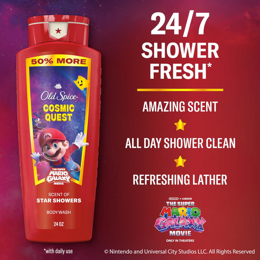 Cosmic Quest bottle creates rich lather for quick, thorough wash.