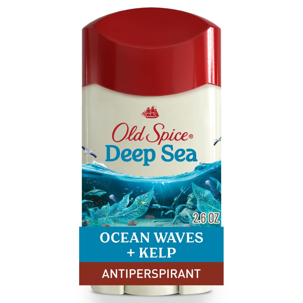Old Spice Deep Sea bottle shows rugged packaging for all-day freshness.
