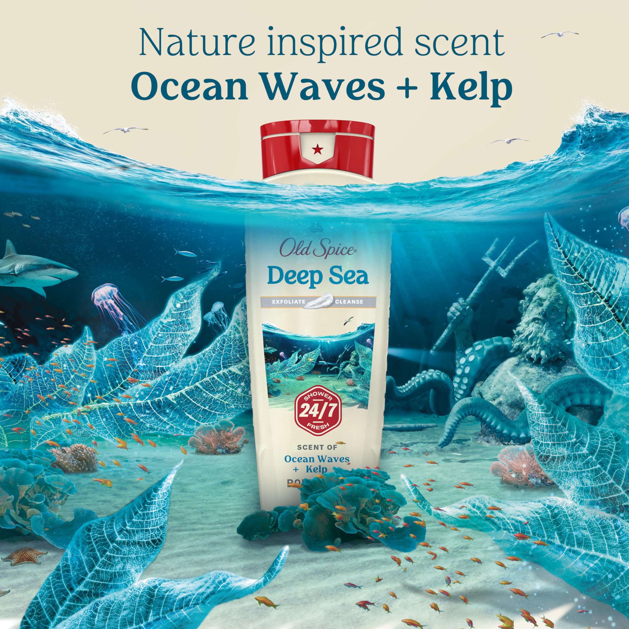 Old Spice Deep Sea Minerals foam close-up suggests thorough cleansing.