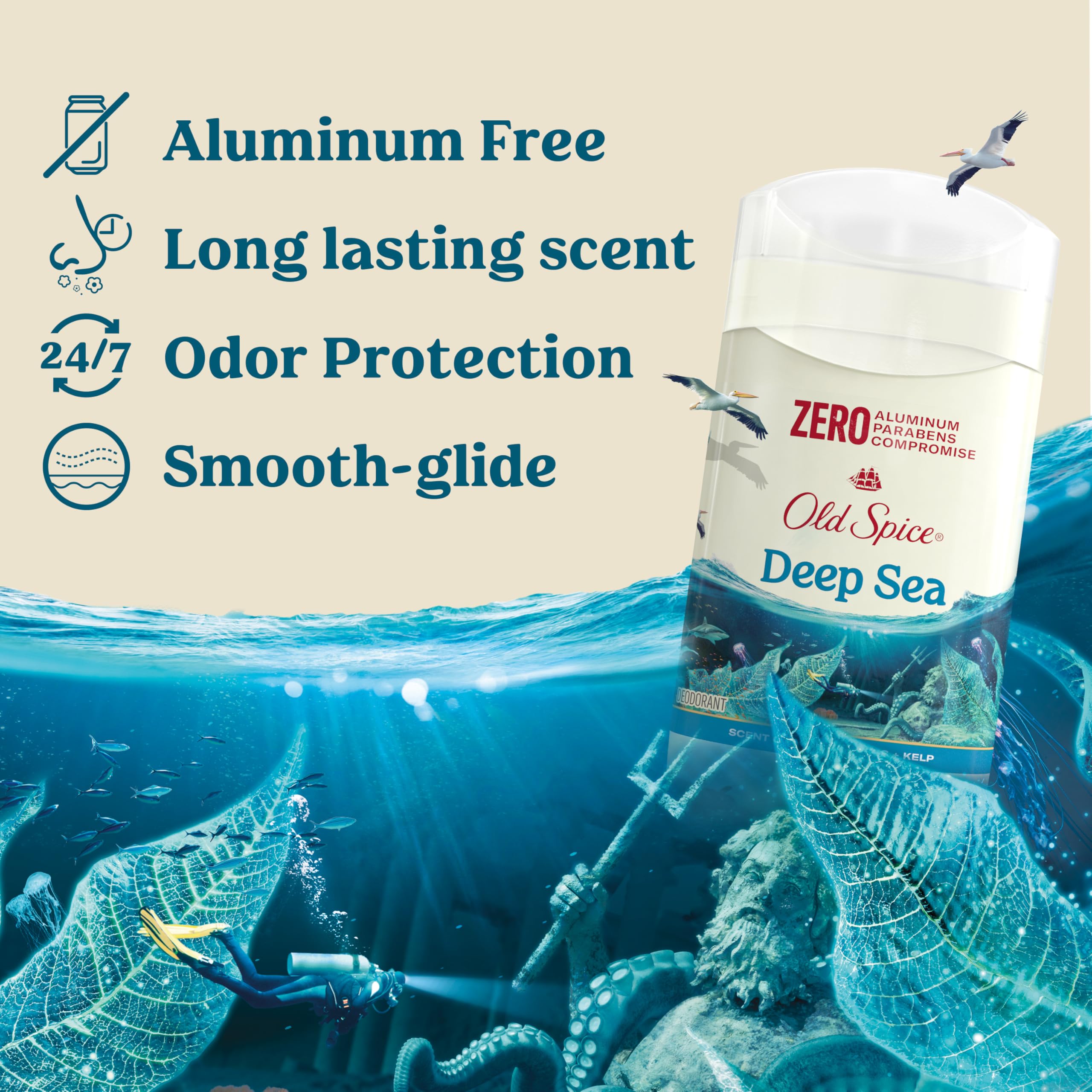 Old Spice Deep Sea front label shows aluminum-free daily wear