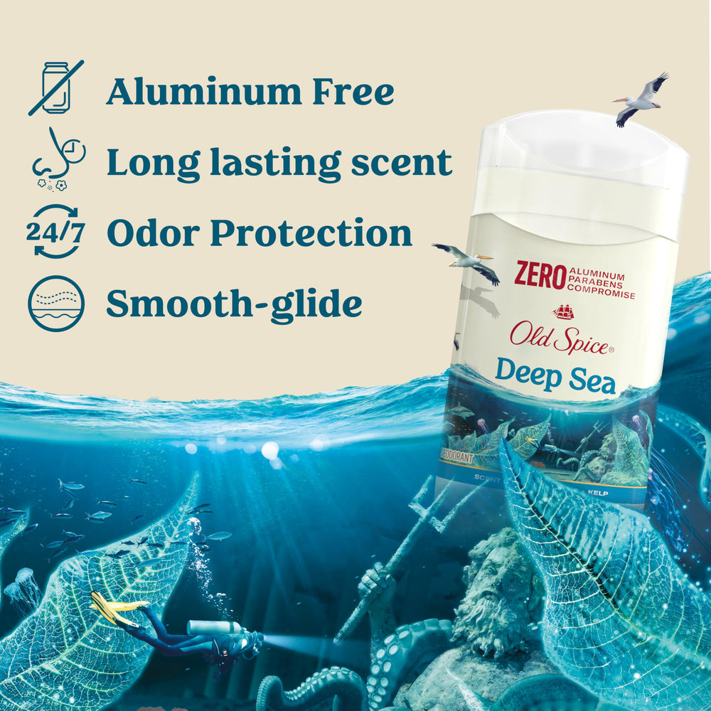 Old Spice Deep Sea front label shows aluminum-free daily wear