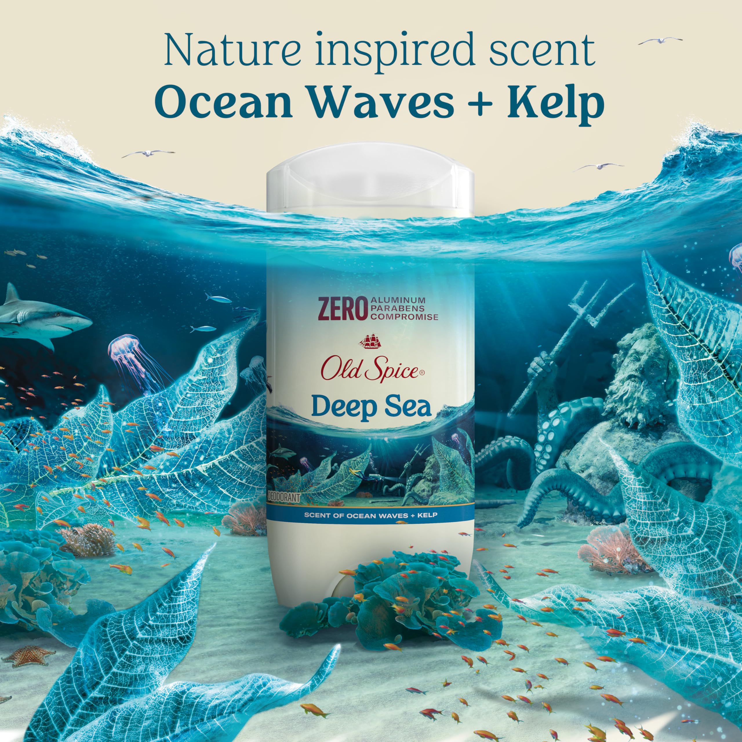 Old Spice Deep Sea side packaging emphasizes odor protection