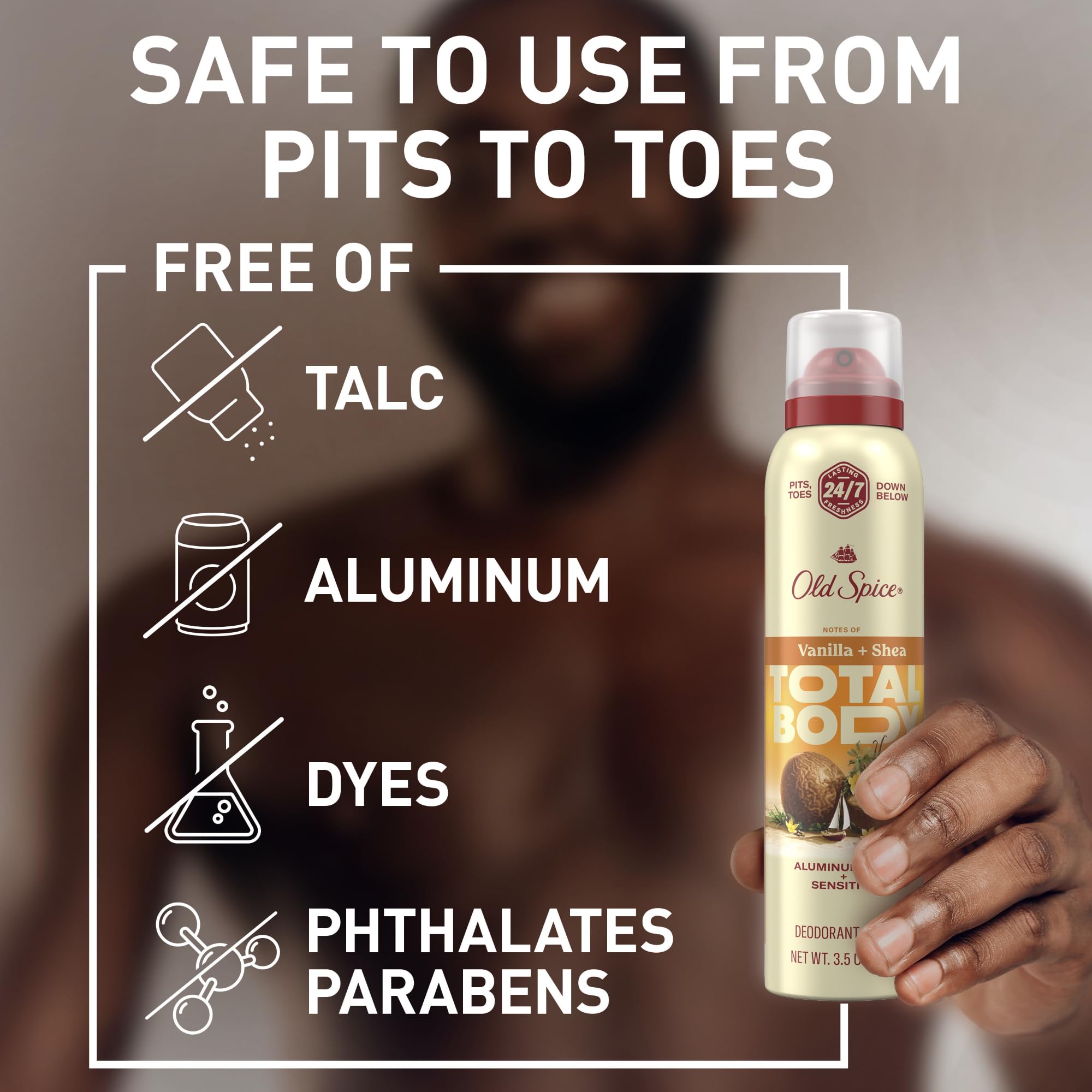 Old Spice Vanilla + Shea, aplicación en axila para frescura diaria.