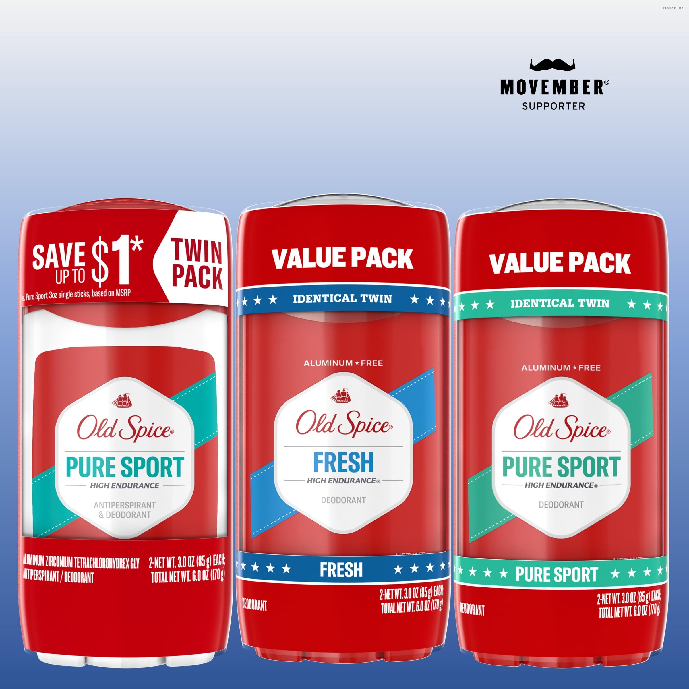 Aplicación en barra de Old Spice High Endurance, aluminio-free para uso diario.
