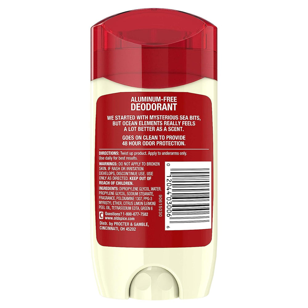 Old Spice desodorante hombre elementos del mar, enfoque en aroma refrescante.