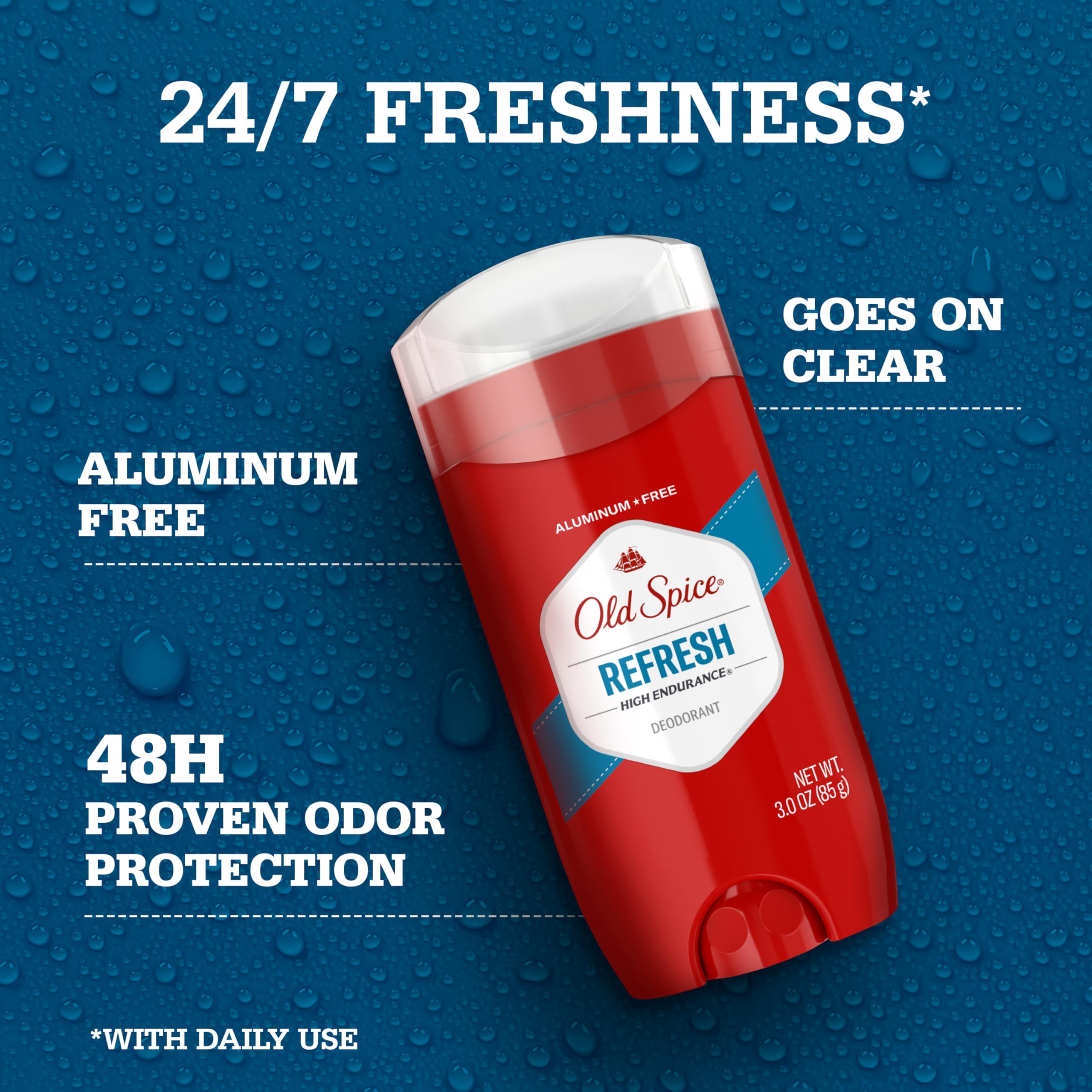 Old Spice desodorante para hombre sin aluminio, protección 24-7 y olor duradero.