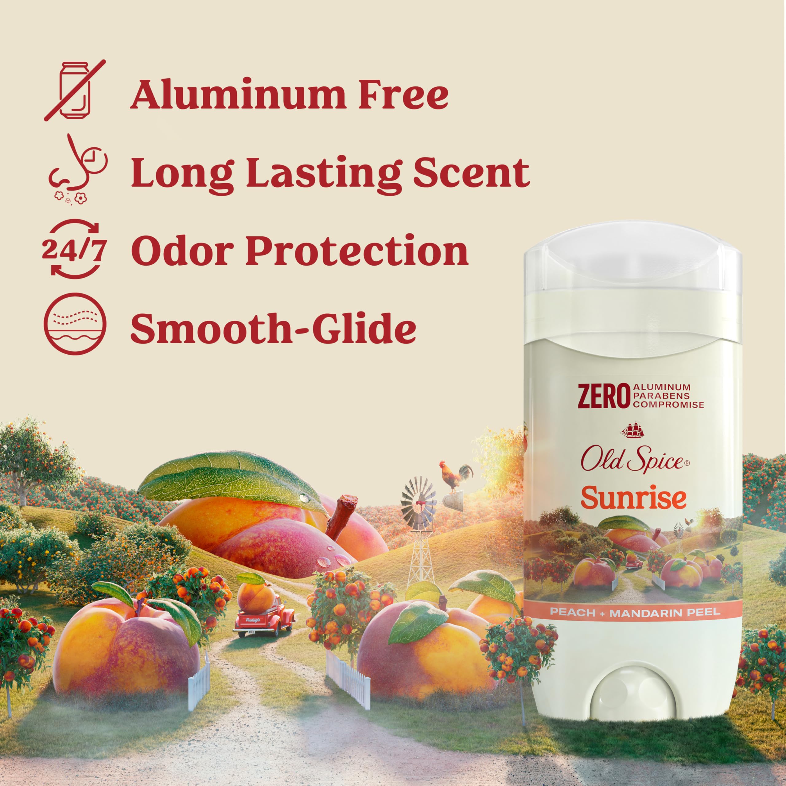 Old Spice Sunrise desodorante sin aluminio, aplicación suave para un uso cómodo.