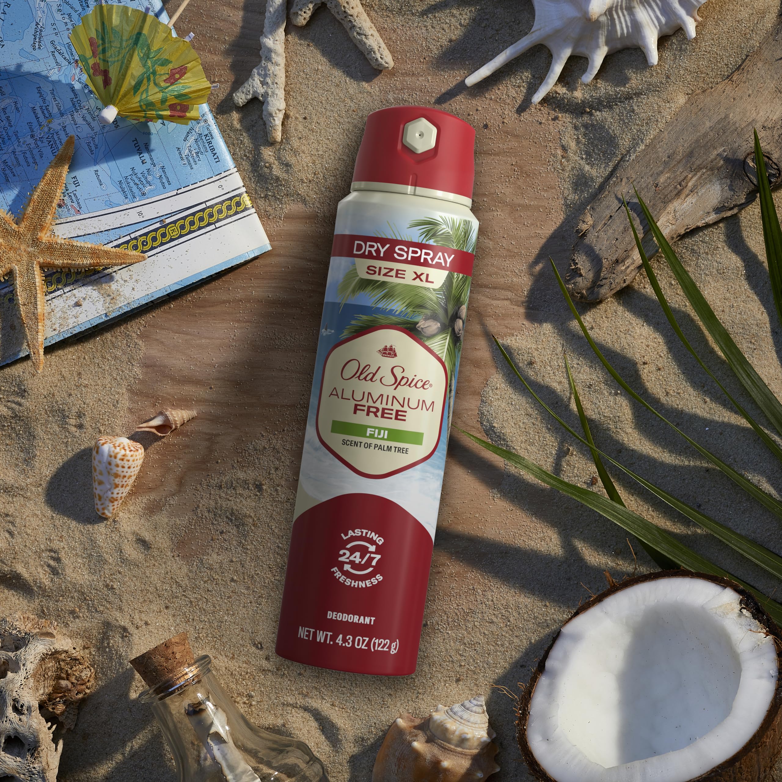 Old Spice Fiji spray, aplicación diaria para frescura continua.