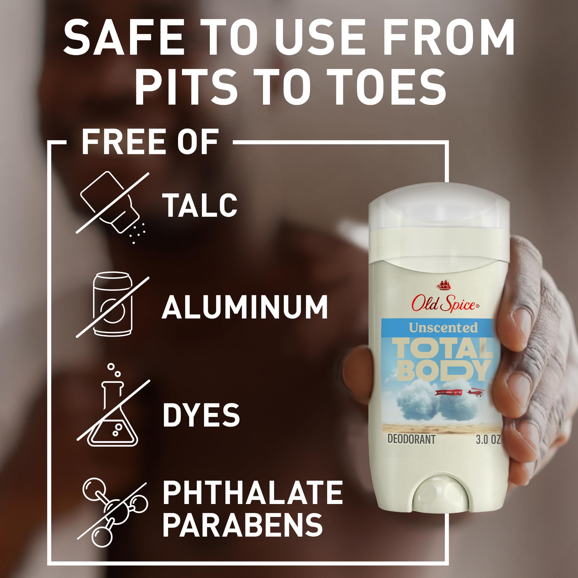 Old Spice desodorante total cuerpo sin aluminio, cuidado de la piel.