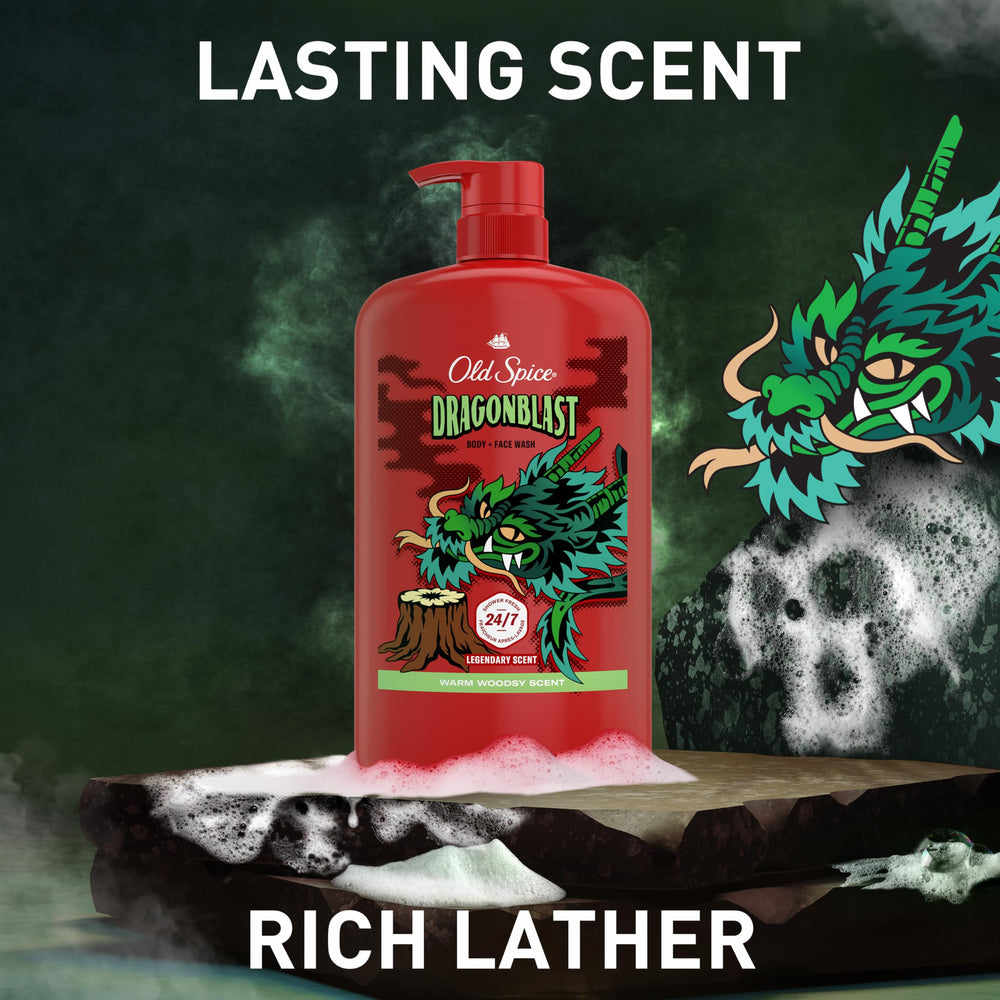 Dragonblast product label highlights 24/7 Shower Fresh claim