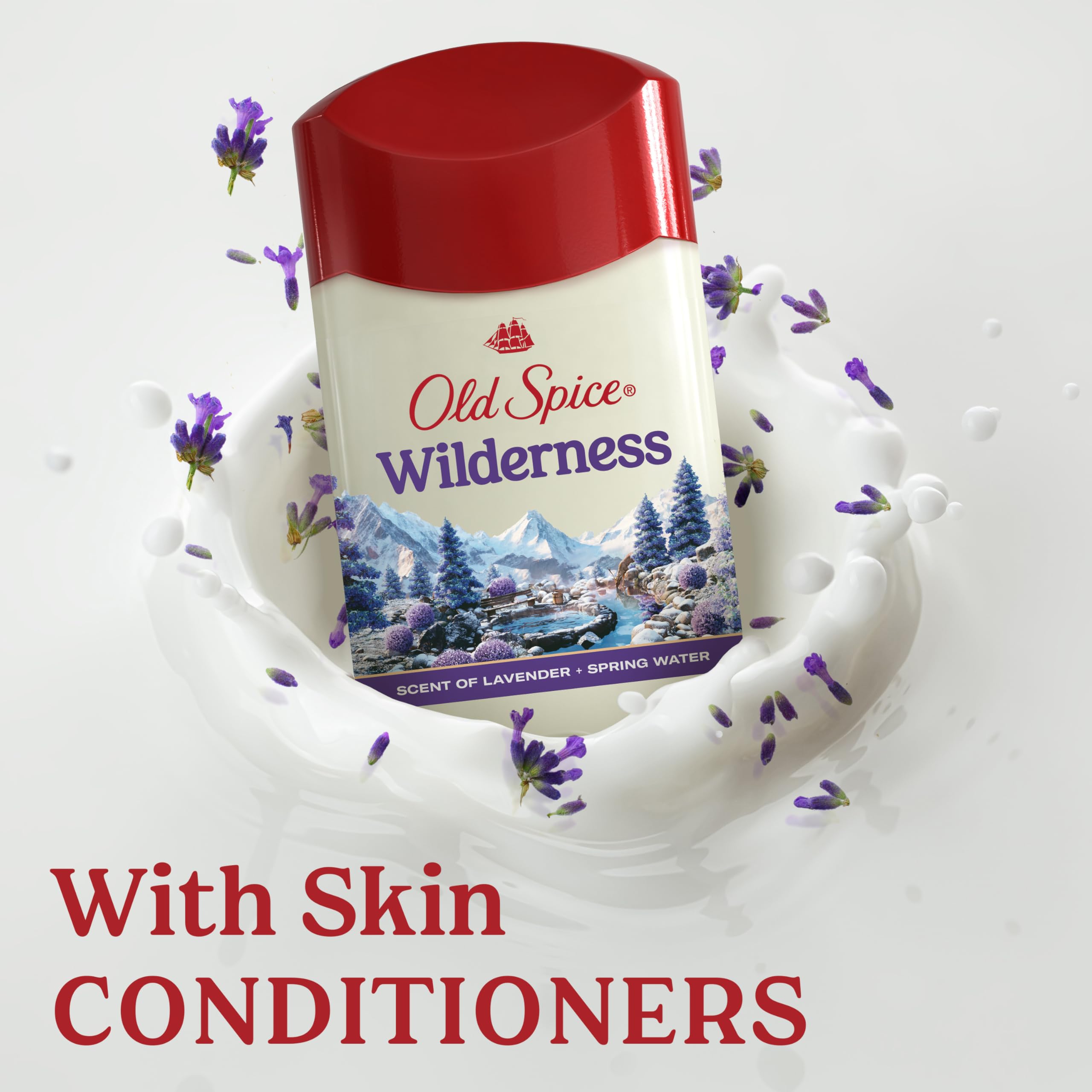 Two-pack Old Spice Dry Feel with wilderness lavender scent for extended coverage.