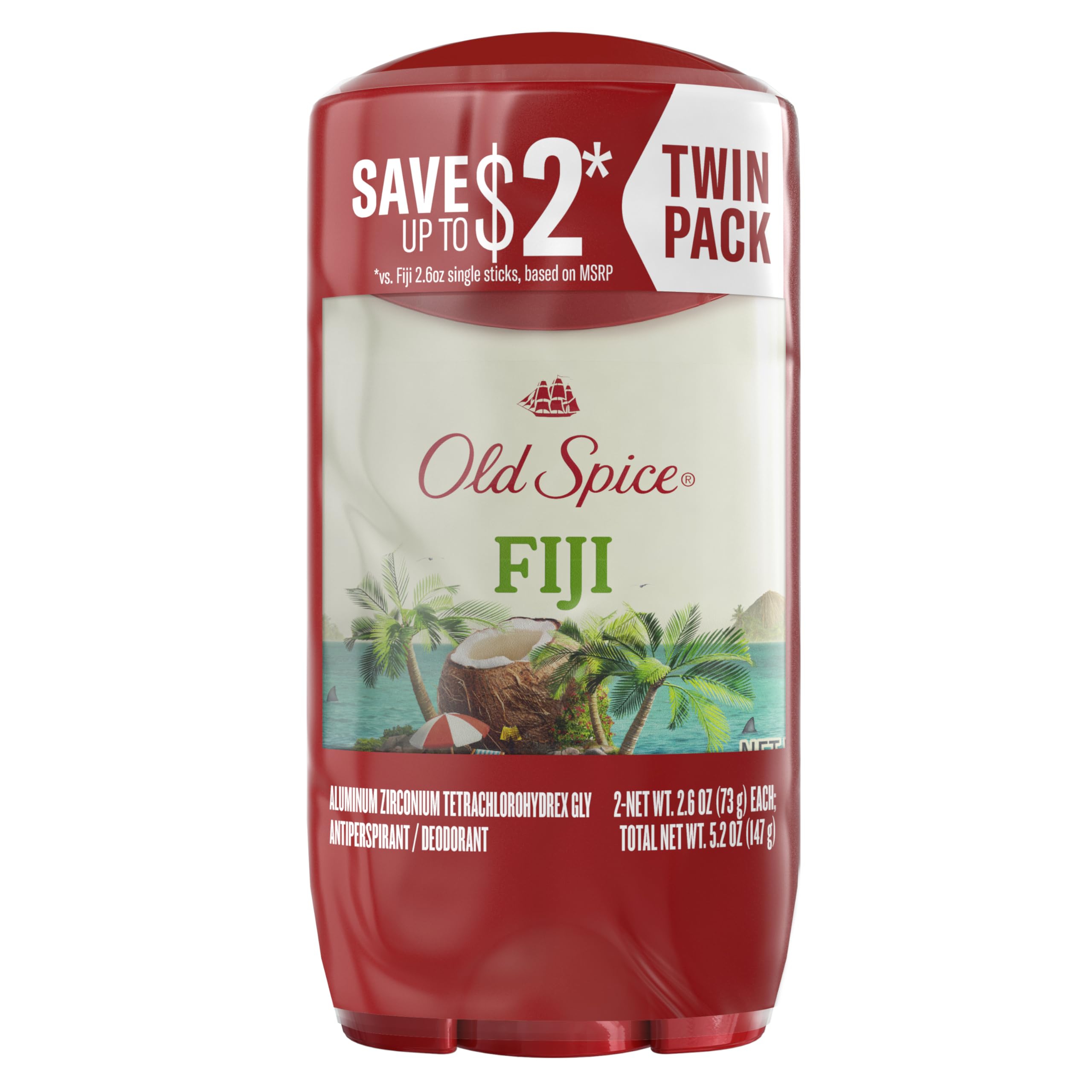 Old Spice Dry Feel Fiji frente al envase, protección diaria en barra.