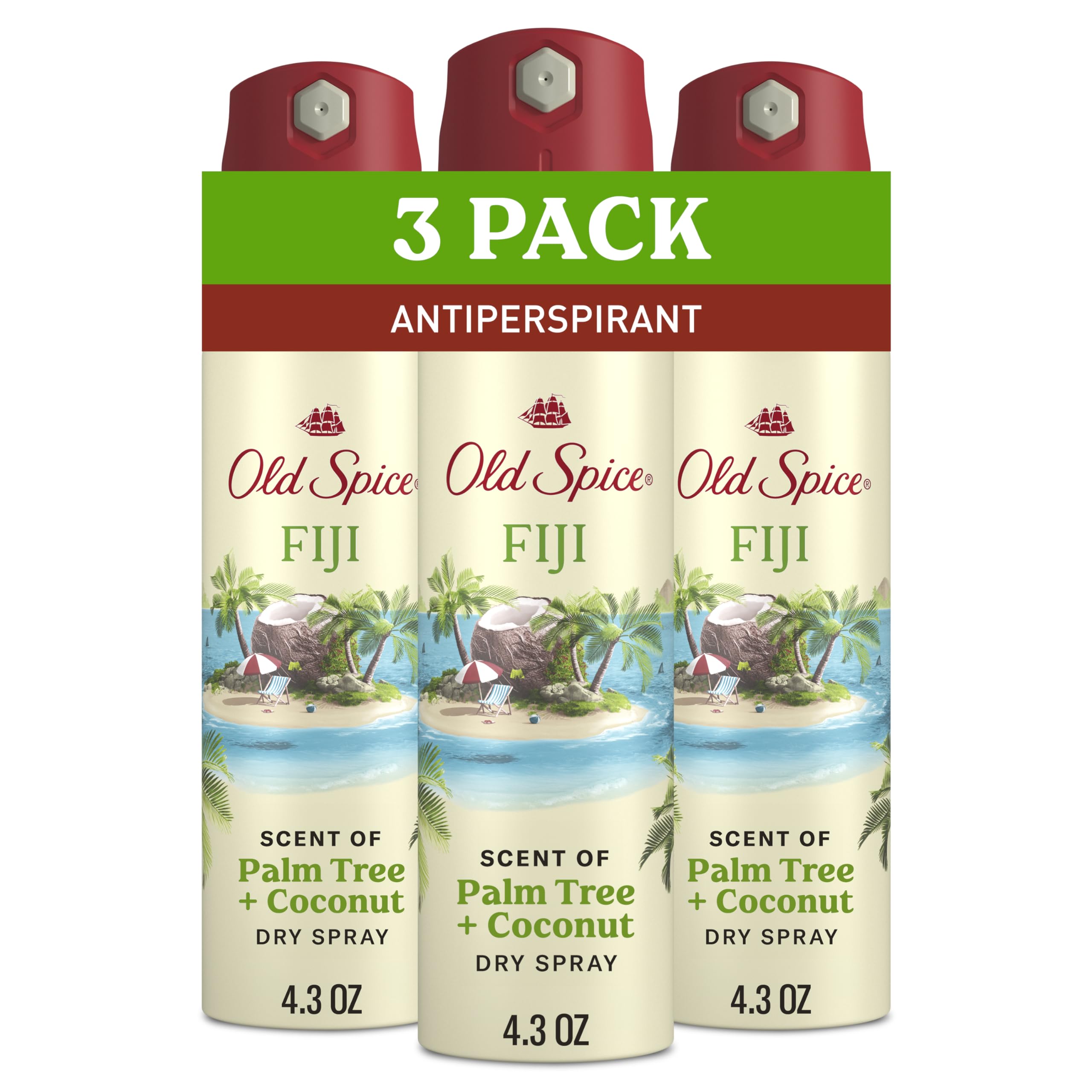 Old Spice Dry Spray Fiji: botella para uso diario y frescura duradera.