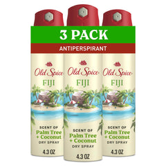 Old Spice Dry Spray Fiji: botella para uso diario y frescura duradera.