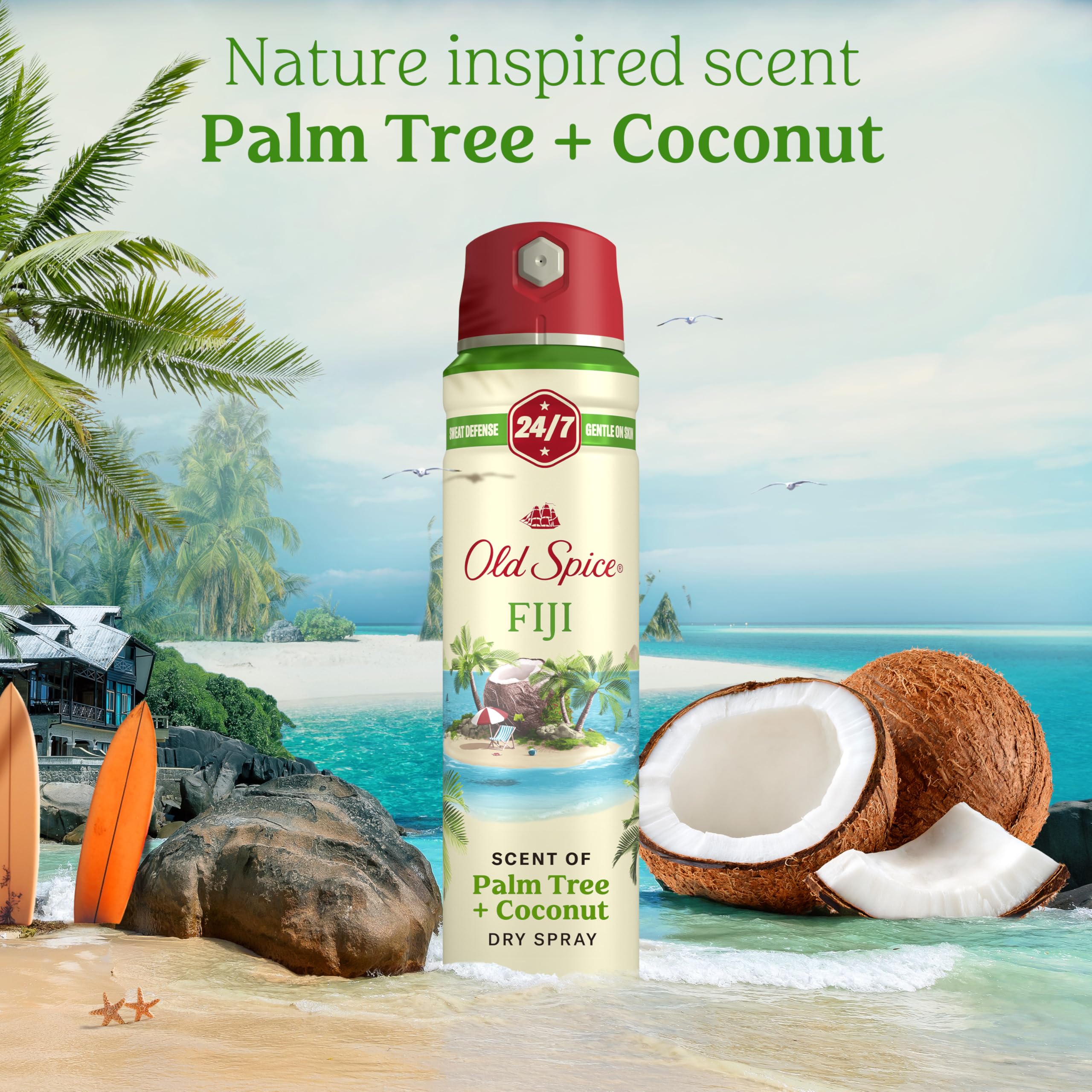 Tecnología de fragancia en movimiento de Old Spice Fiji para una sensación continua.