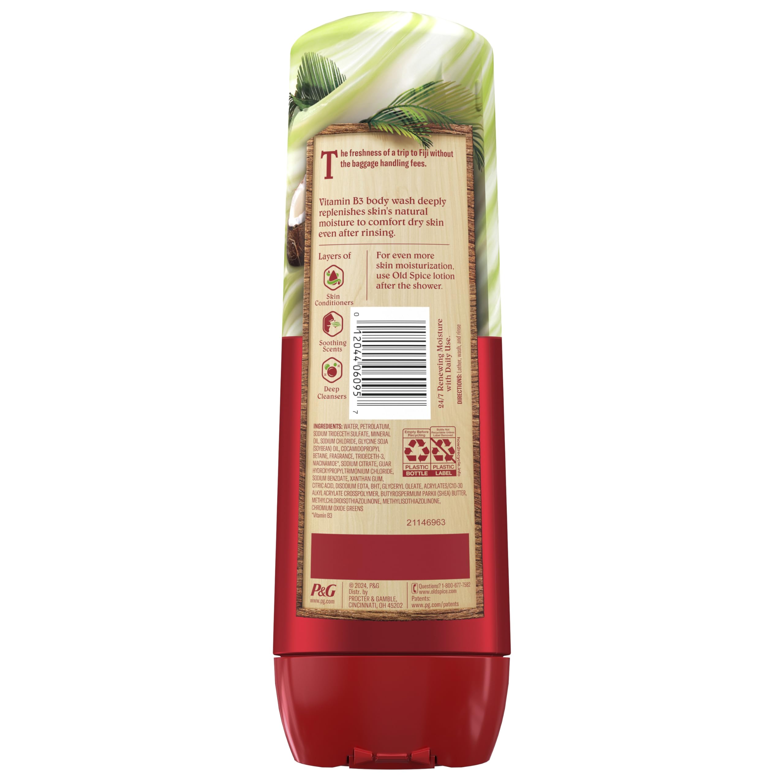 Logotipo y etiqueta de Old Spice en la presentación del producto.