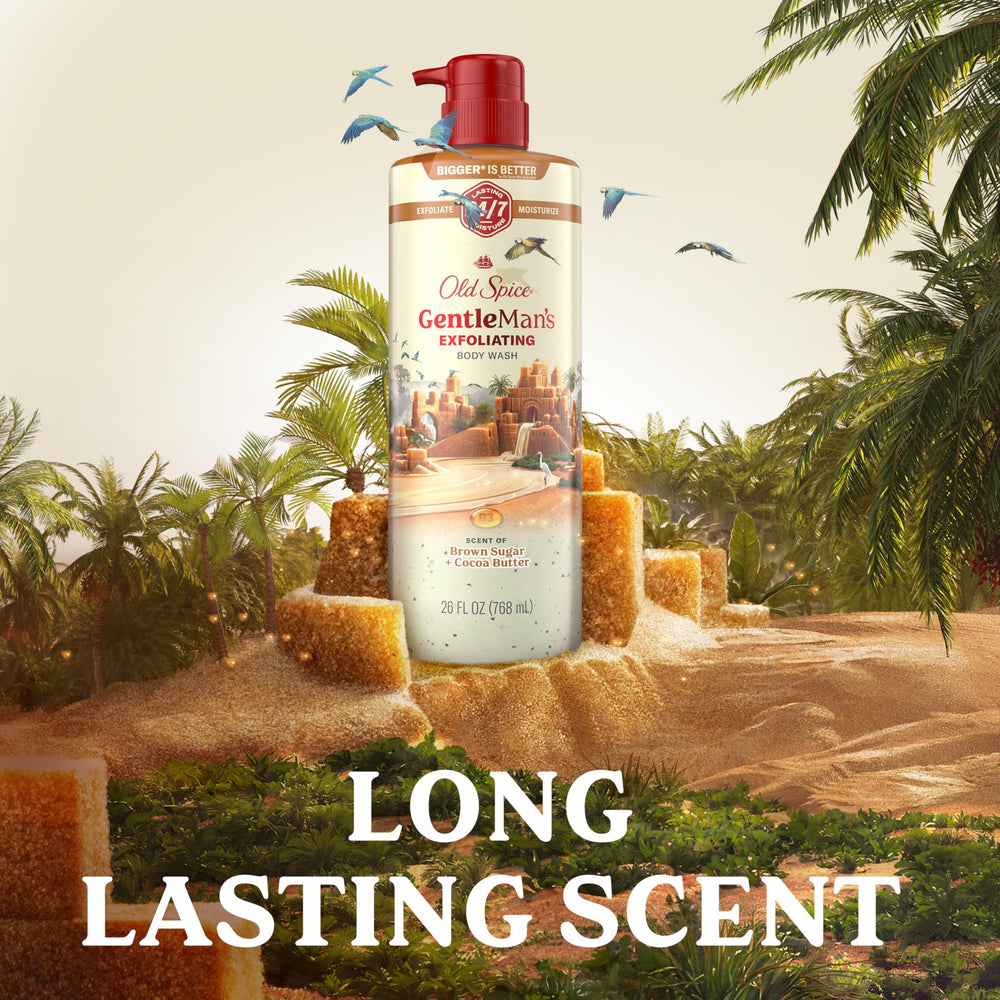 Formato de envase de Old Spice en baño moderno.