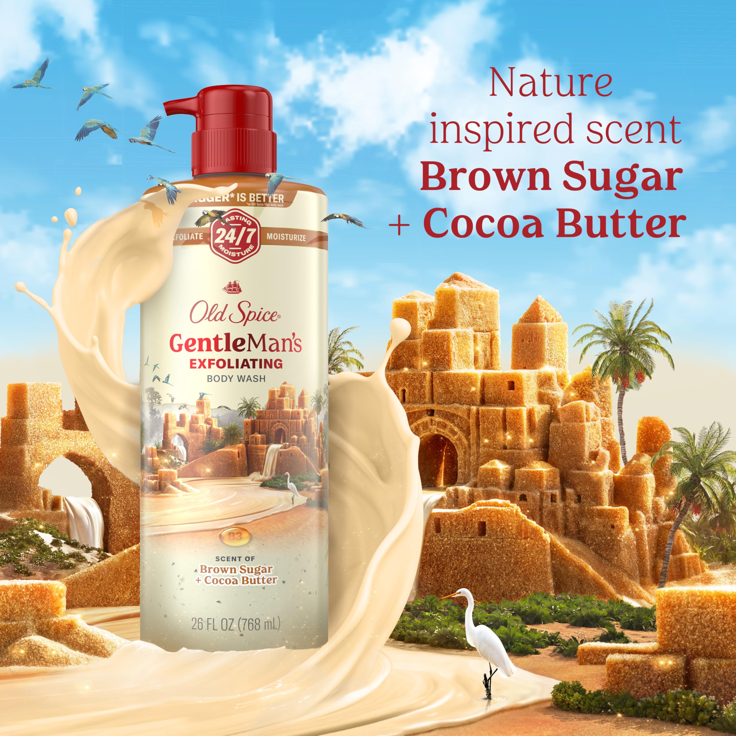 Primer plano a la etiqueta de Old Spice en la botella.
