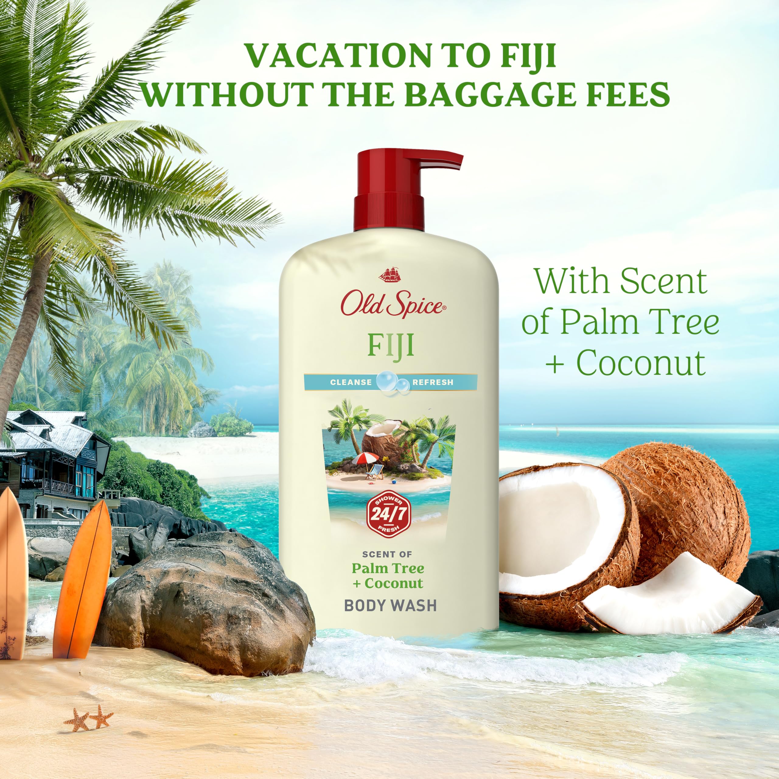 Old Spice Fiji 4-pack packaging for family shower needs