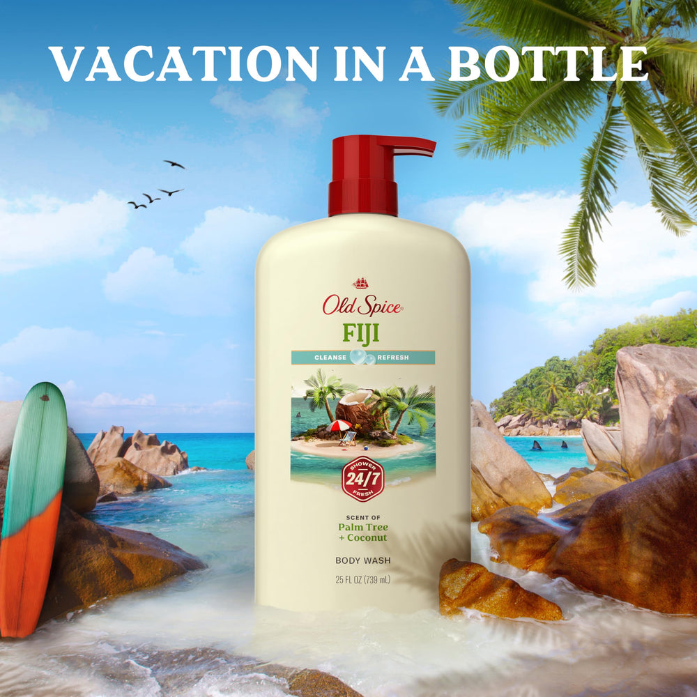Shower scene featuring Old Spice Fiji body wash