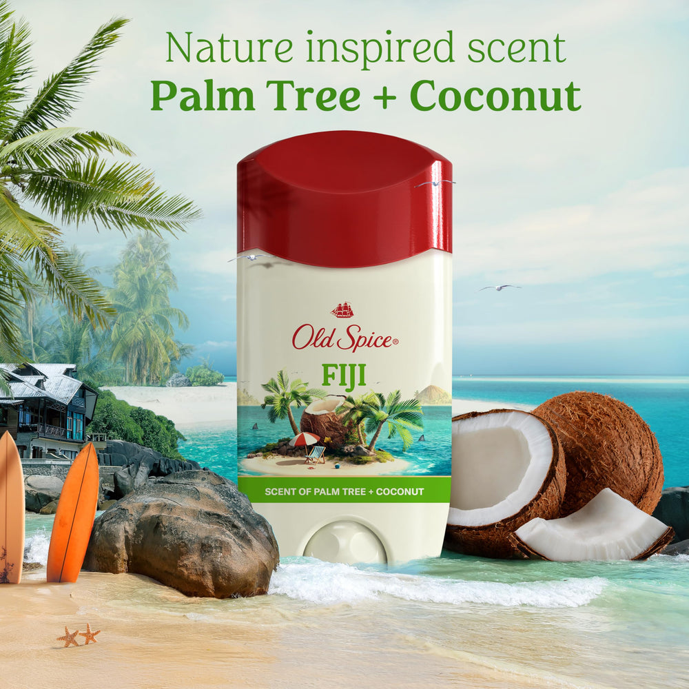 Old Spice Fiji skin conditioners graphic highlights gentle formula.