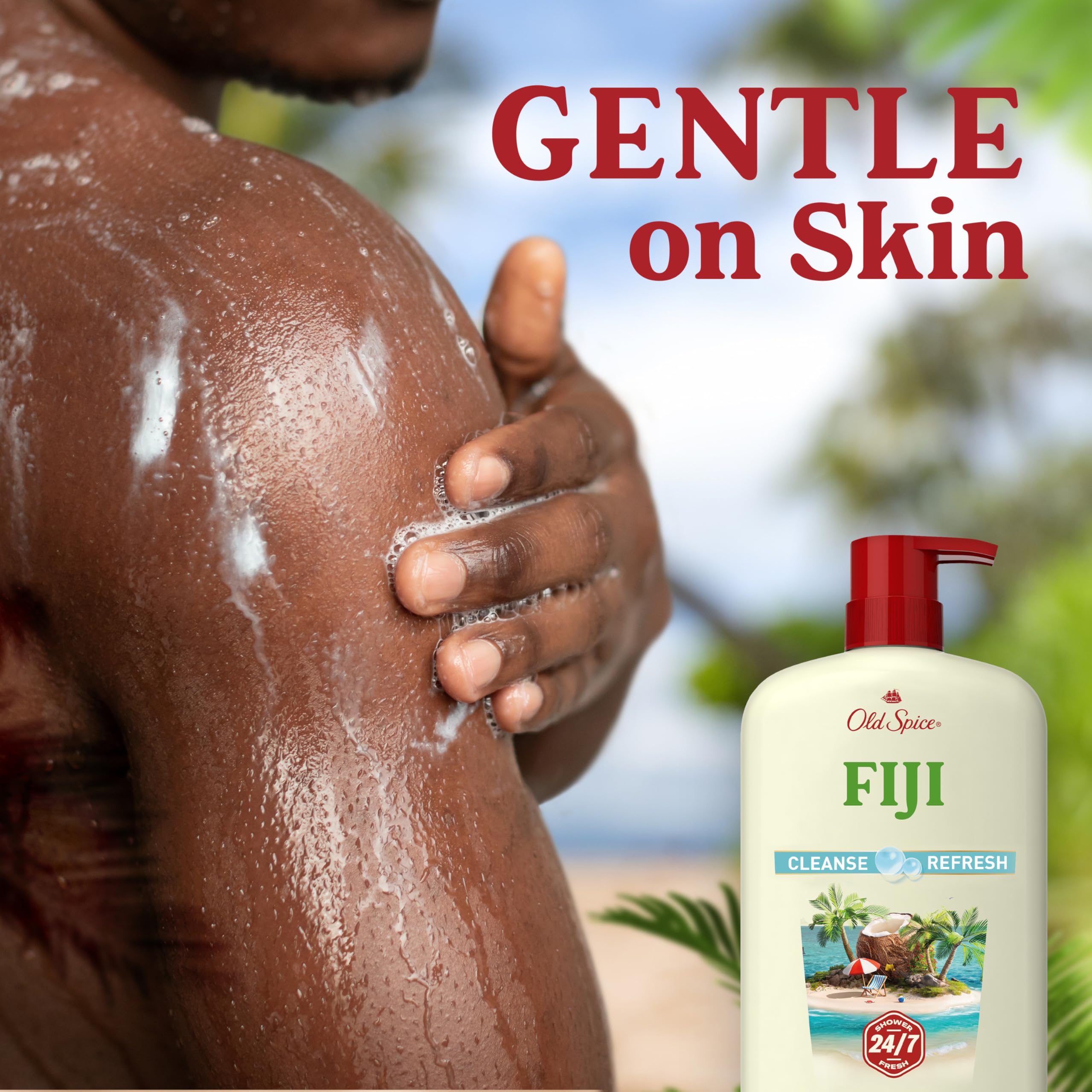 Old Spice Fresher Collection bottle-foam indicating rich lather for cleansing
