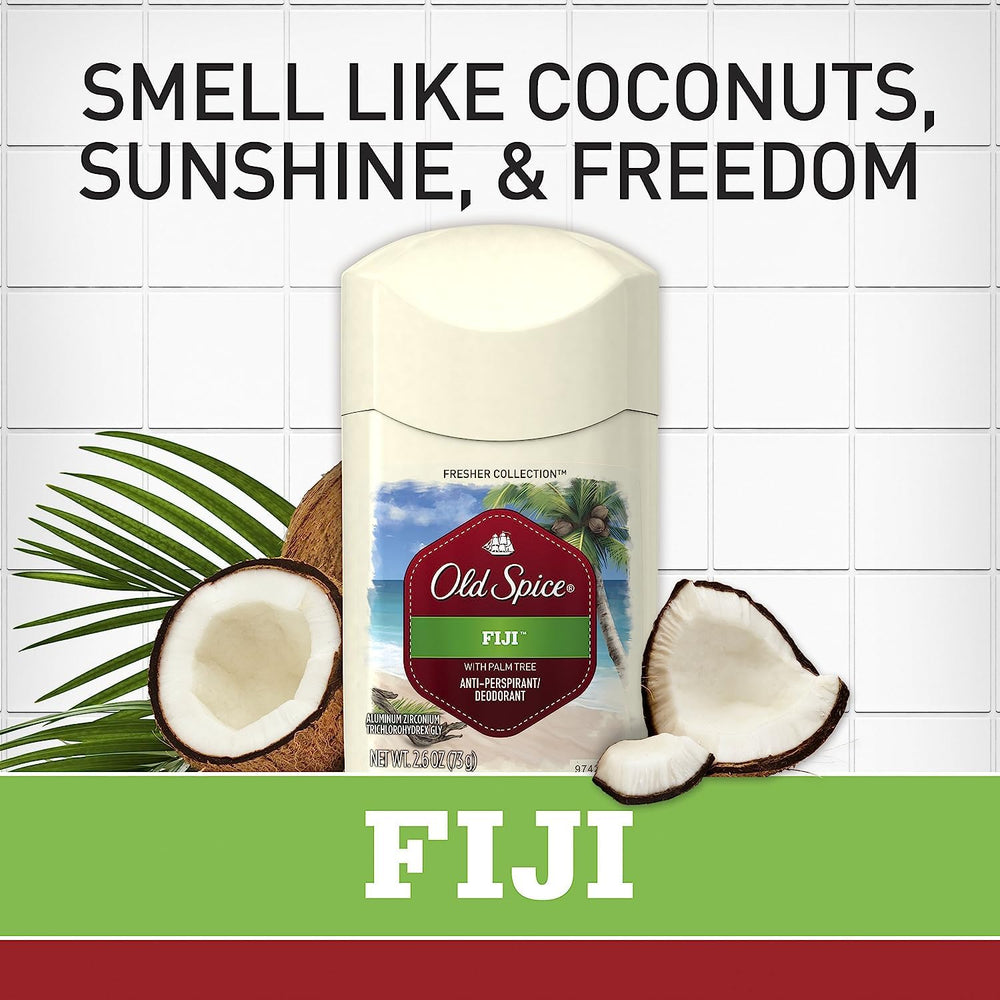 Product packaging front of Old Spice Fresher Fiji for branding visibility.