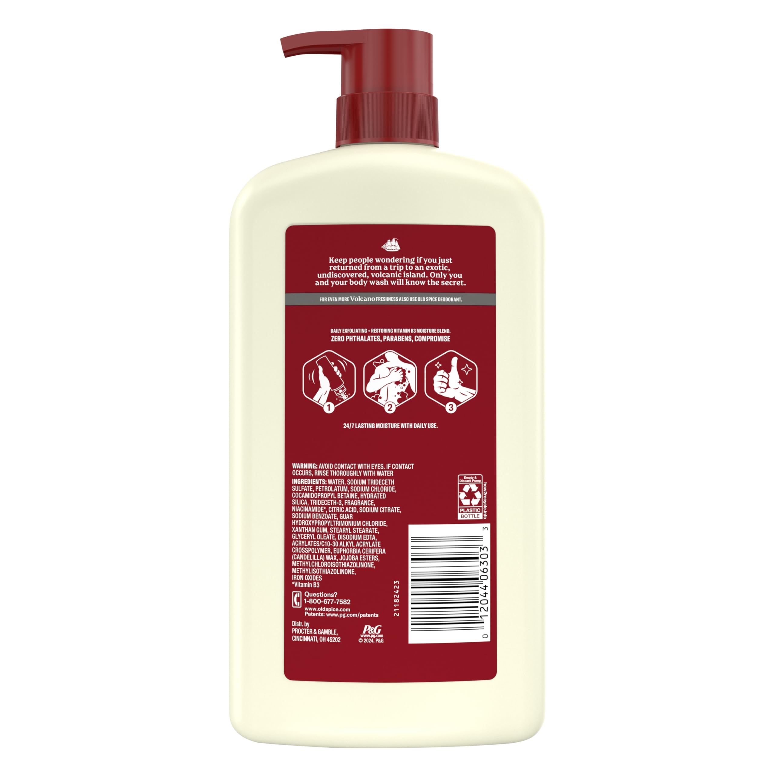 Old Spice gel de baño para hombres, uso diario recomendado, fragancia duradera durante el día.