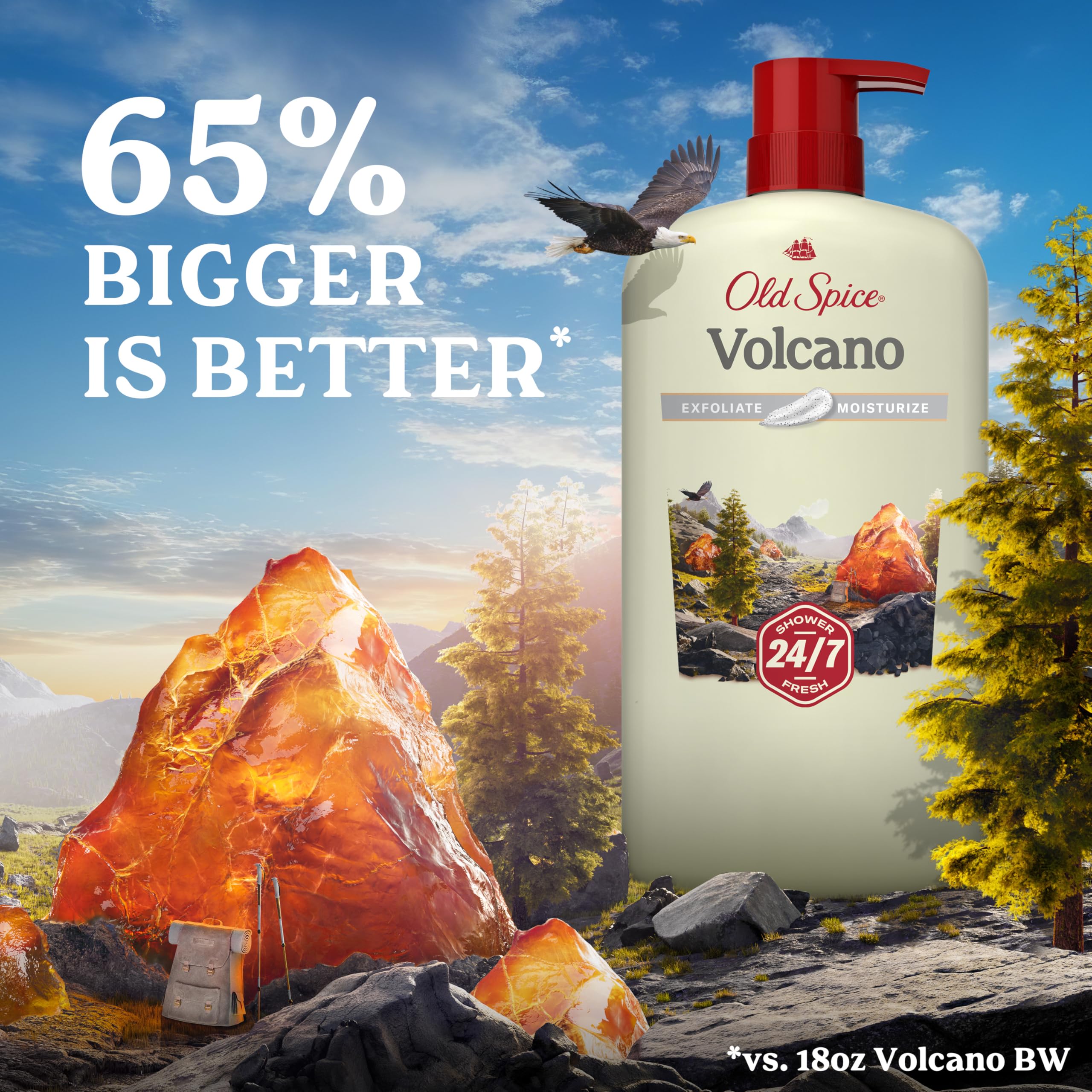 Old Spice gel de baño para hombres, fragancia volcán con cedro oscuro y ámbar, aroma amaderado.