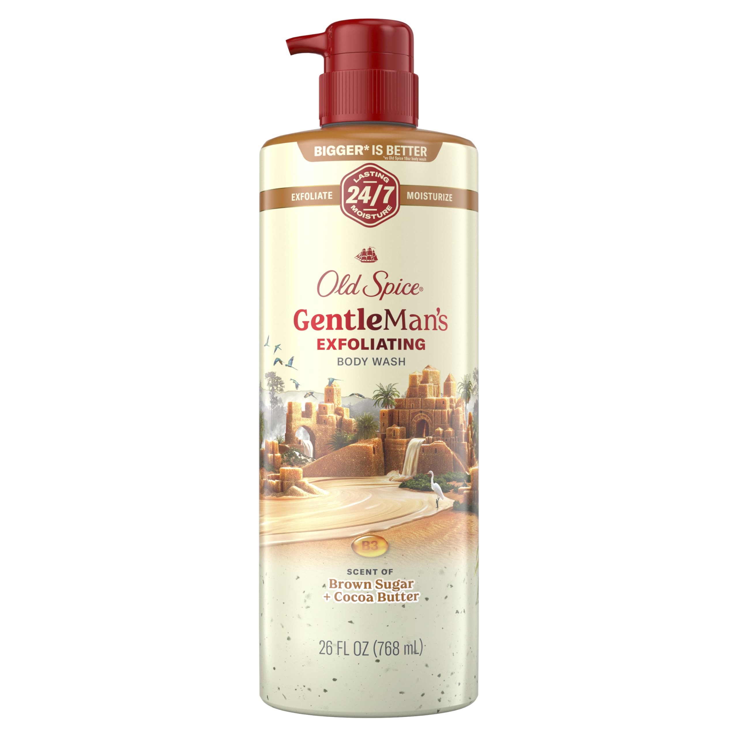Old Spice gel de ducha exfoliante en botella, hidratante para la piel durante la ducha.