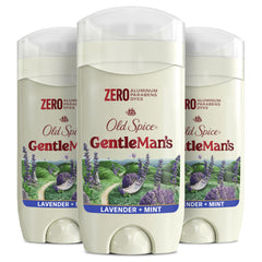 Old Spice GentleMan's aluminum-free deodorant bottle on counter with lavender mint scent
