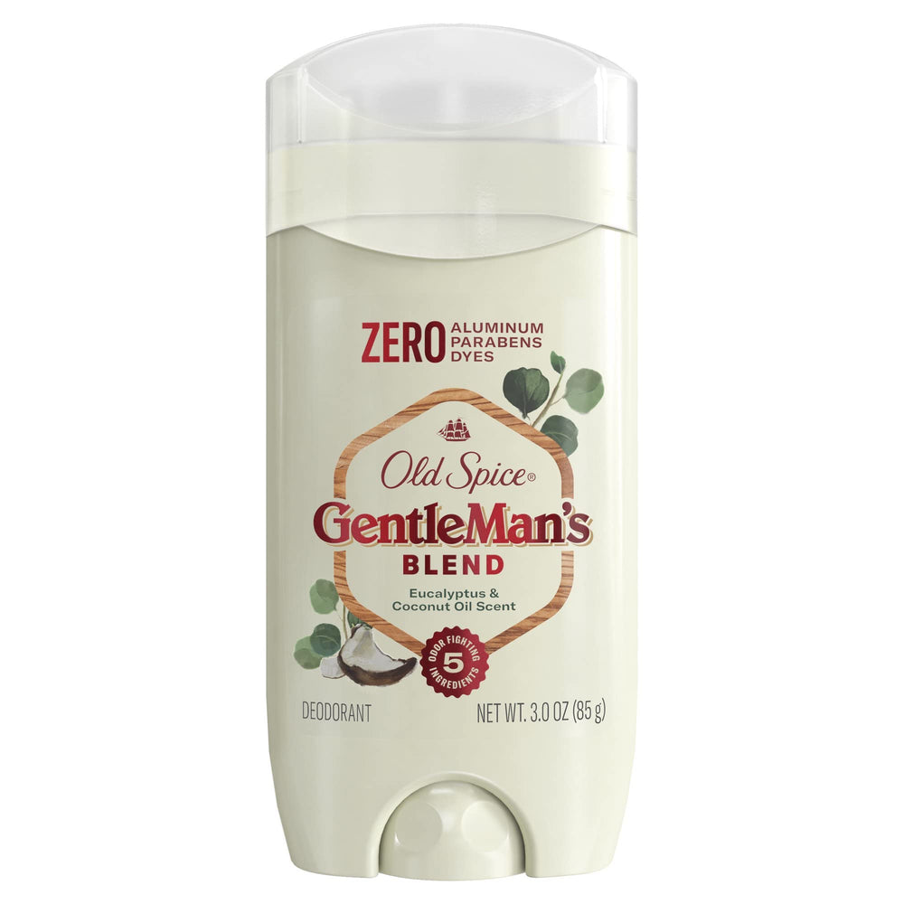Old Spice GentleMan's Blend deodorant with eucalyptus coconut oil packaging and pine-moss scent