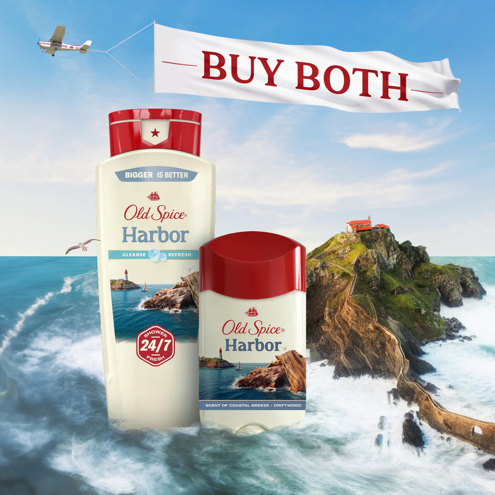 Old Spice Harbor Scent user applying after shower ready for day.