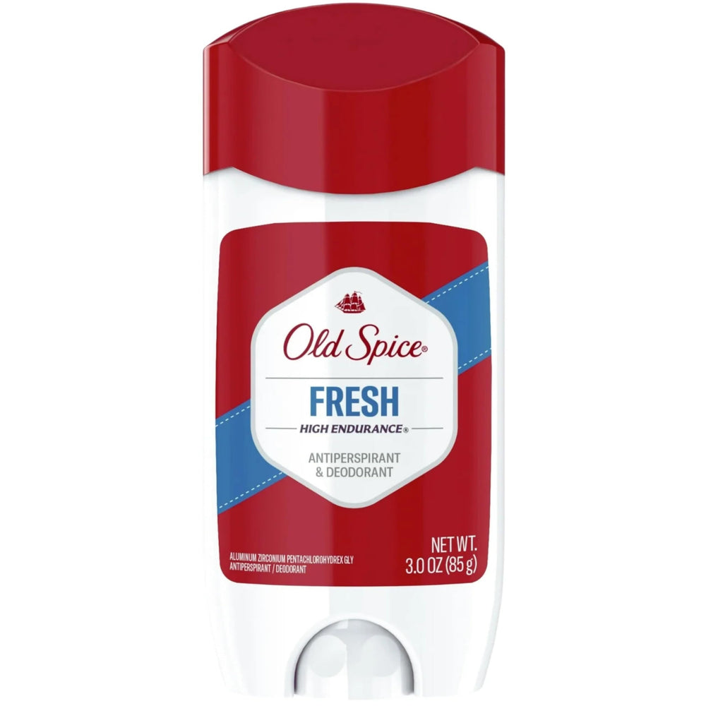 Old Spice High Endurance deodorant front pack for all-day protection and fresh scent.