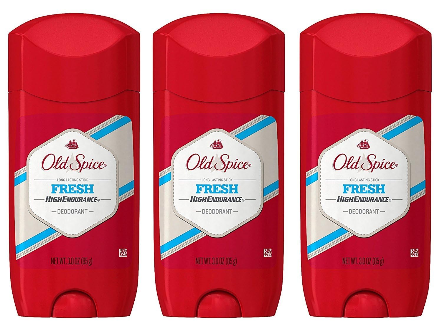 Old Spice High Endurance Fresh desodorante en barra, paquete de tres para uso diario.